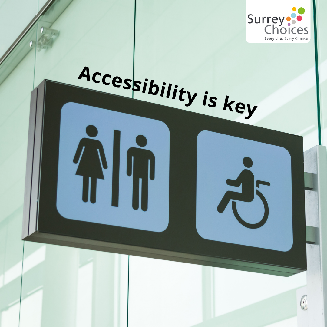 Toilet sign highlighting accessibility